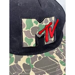 MTV‎ Hat Black Green Camo Retro Snapback Men's Hat EUC